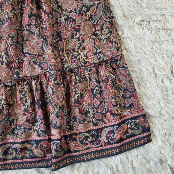 Boemo Long Skirt Womens Large Green A-line Tiered Tasseled Bohemian Paisley - Picture 4 of 13